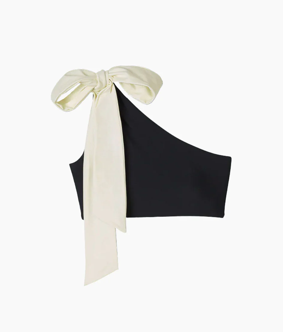The Bow-Shoulder Ruched Sidestroke Bikini Top - Sea Urchin & White Sand - Image 6