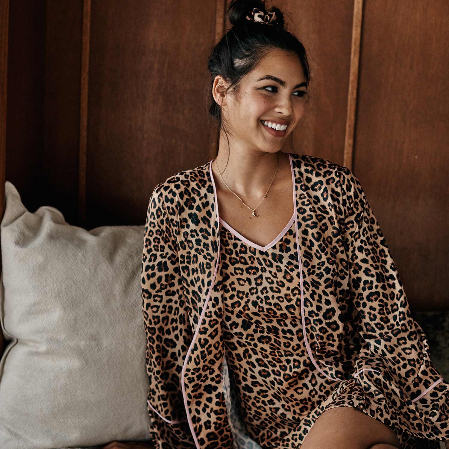 The Cloud 9 Silky Slip Dress - Leopard & Pink Sky - Image 4
