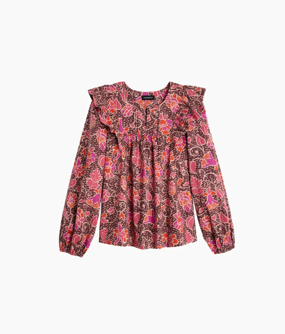 The Countryside Poplin Ruffle Blouse - Vineyard Blooms in Pinot - Image 3