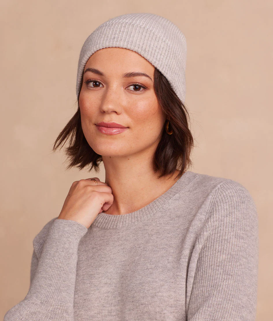 The Coziest Cashmere Blend Hat - Wolf & White Sand - Image 2