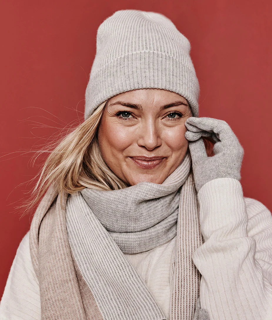 The Coziest Cashmere Blend Hat - Wolf & White Sand - Image 4