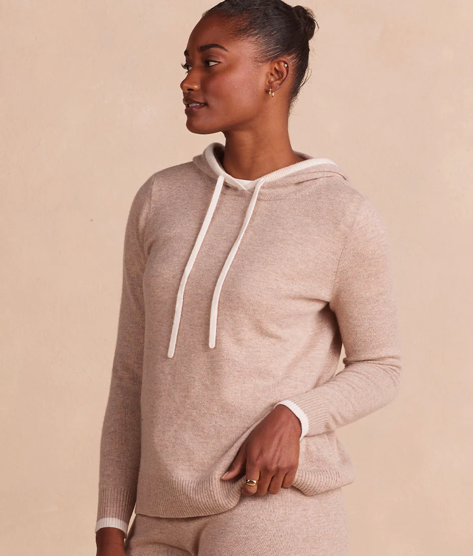 The Coziest Cashmere Blend Hoodie - Toffee & White Sand - Image 4
