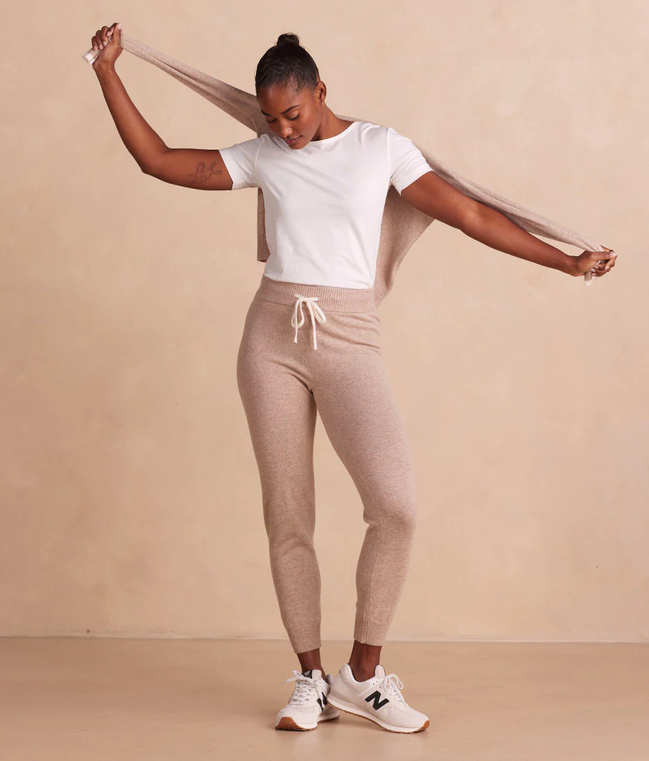 The Coziest Cashmere Blend Jogger - Toffee & White Sand - Image 3