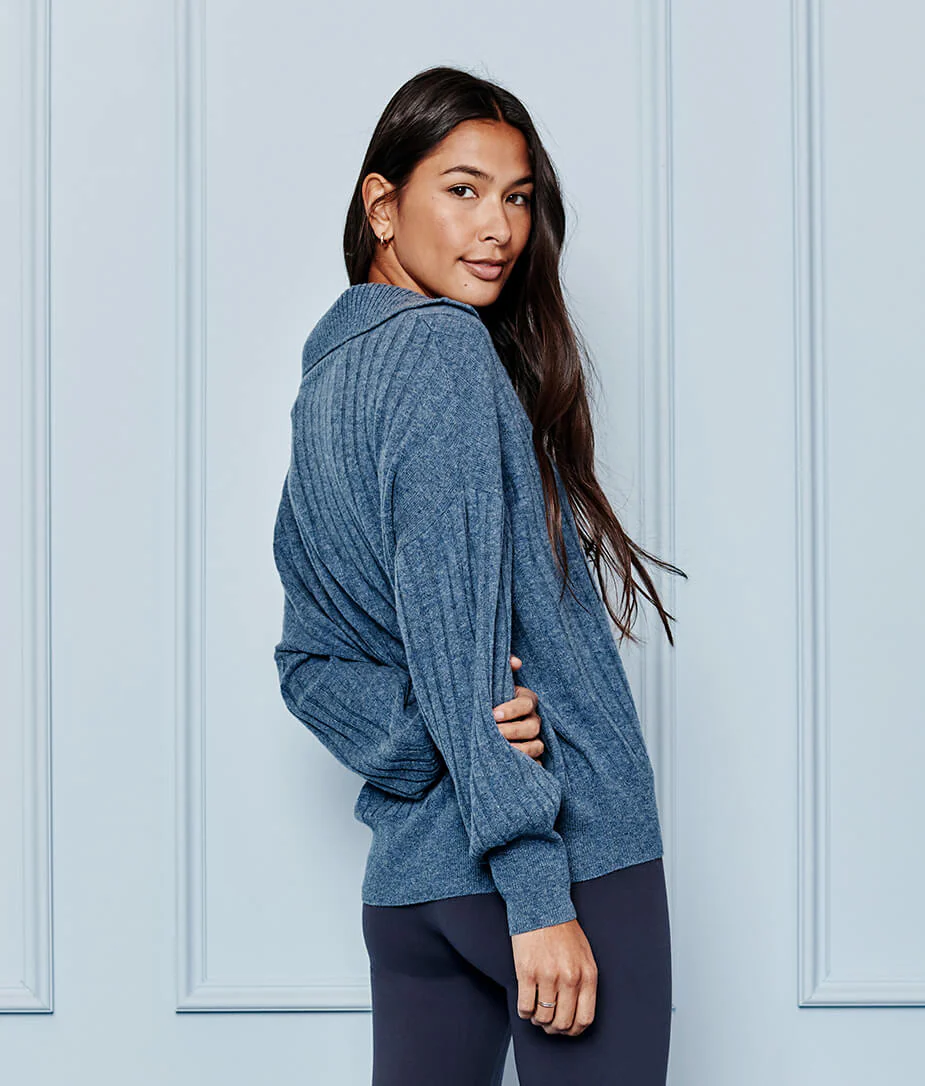 The Coziest Cashmere Blend Ribbed Half-Button Sweater - Main - Image 3