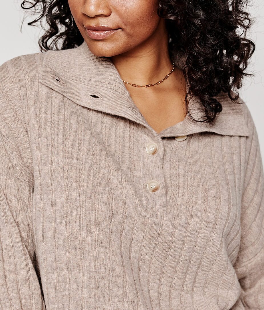 The Coziest Cashmere Blend Ribbed Half-Button Sweater - Main - Image 6