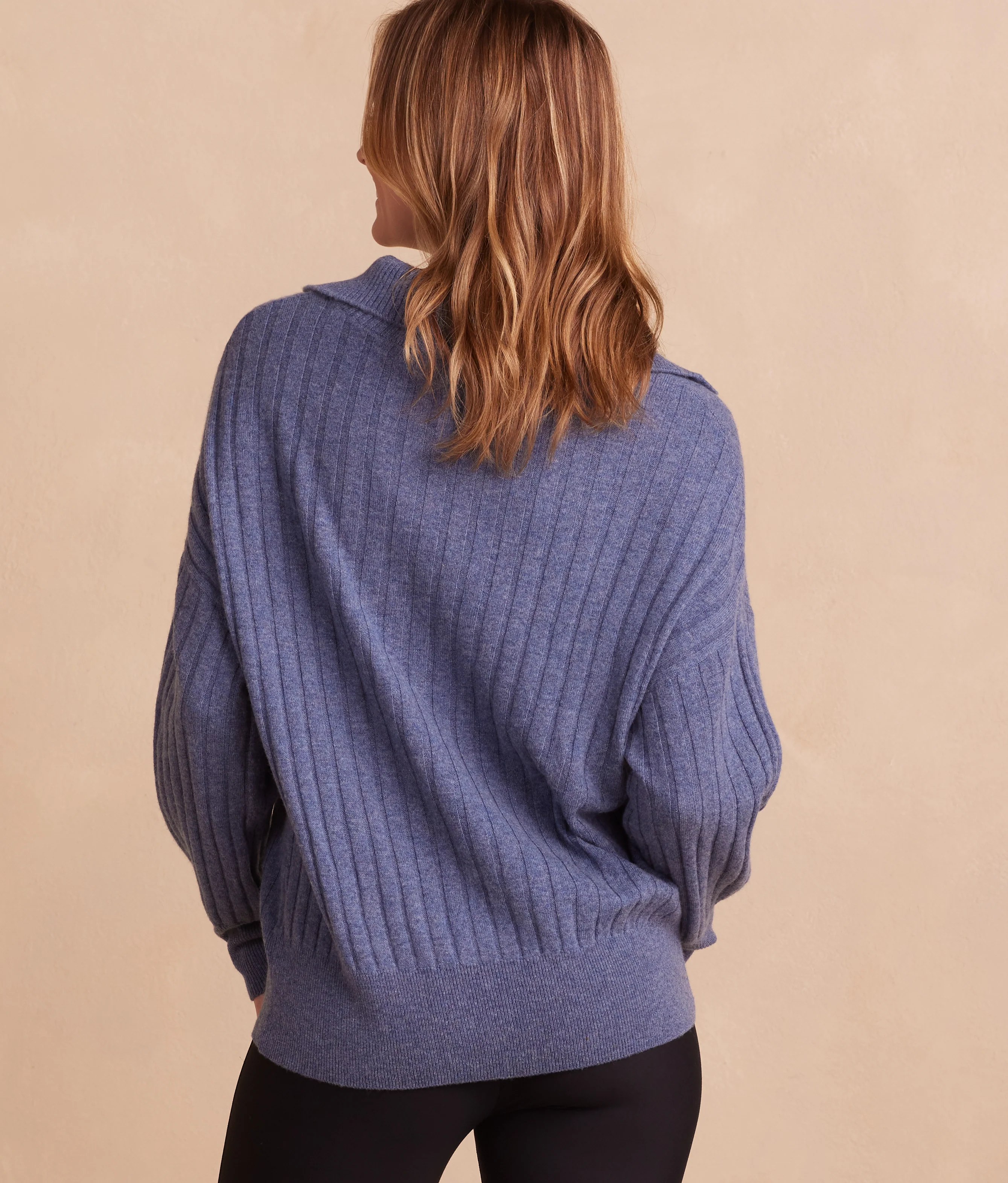 The Coziest Cashmere Blend Ribbed Half-Button Sweater - Steel - Image 2