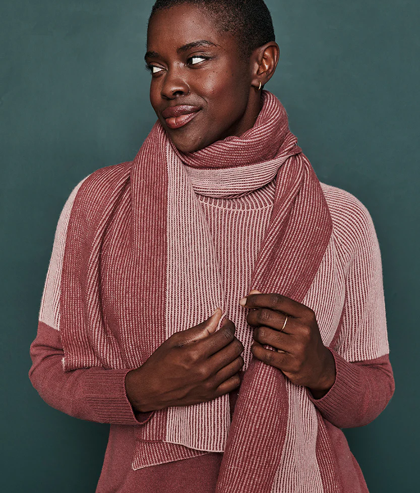 The Coziest Cashmere Blend Ribbed Scarf - Rosewood & Shell - Image 2