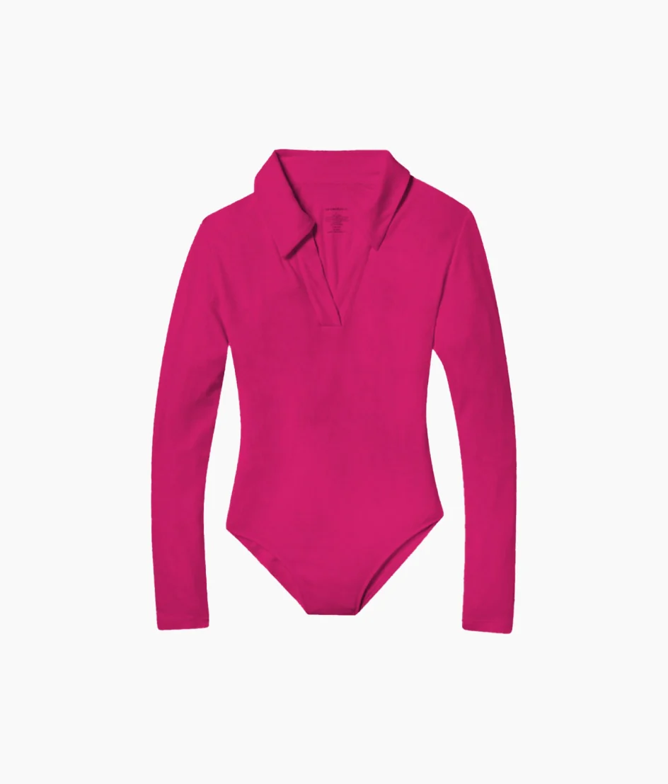 The Essential Long Sleeve Collared Bodysuit - Hibiscus - Image 4