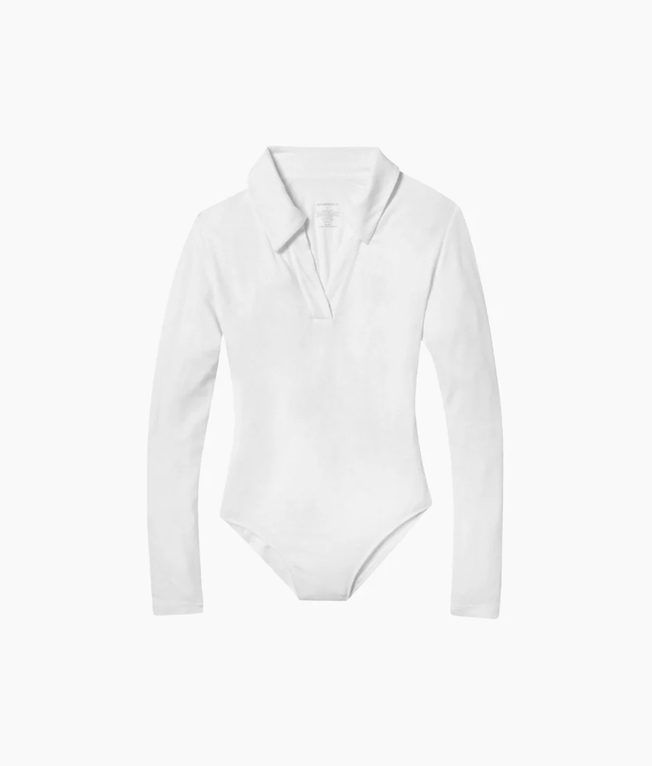 The Essential Long Sleeve Collared Bodysuit - White Sand - Image 5