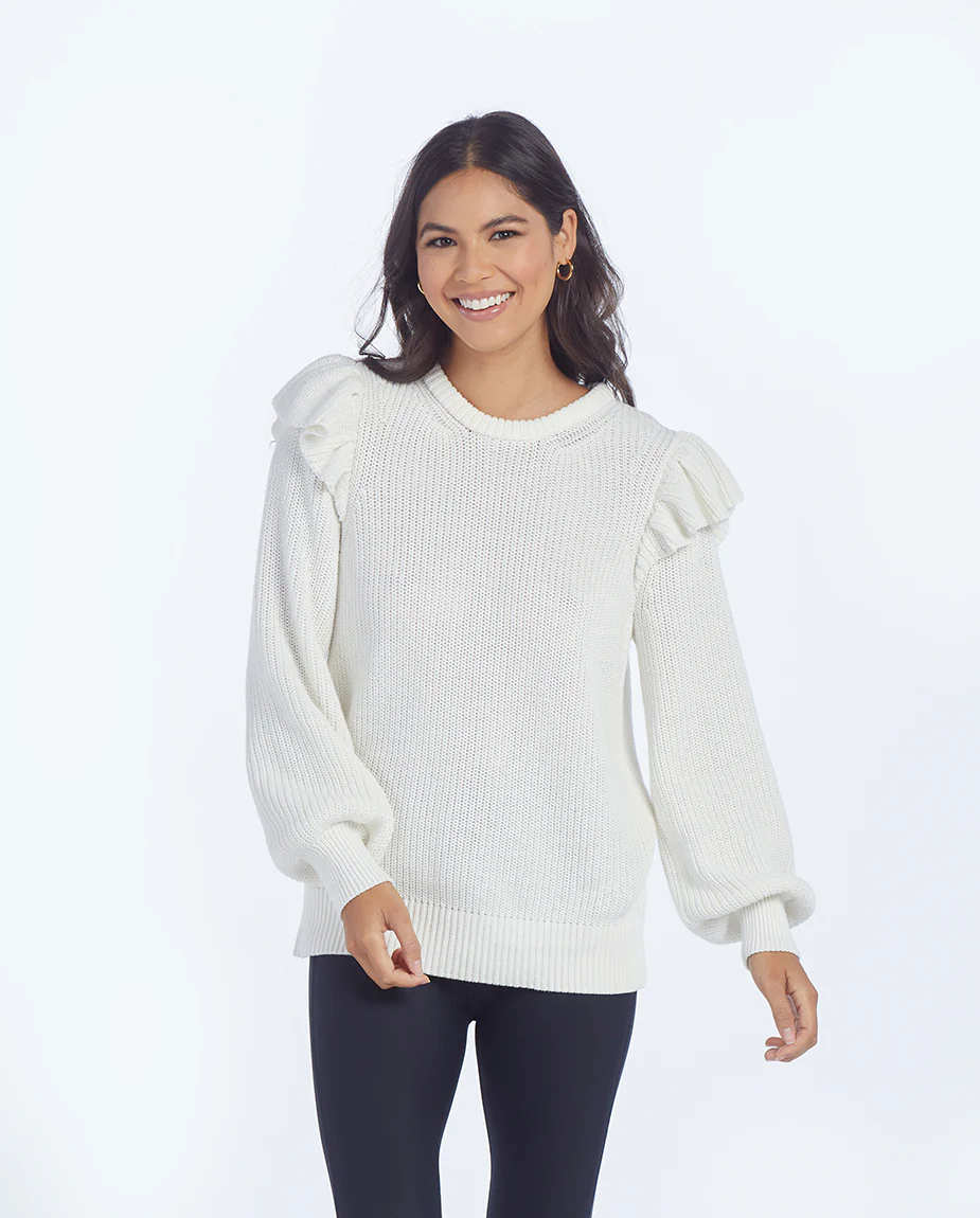 The Flirty Ruffle Sleeve Sweater - White Sand - Image 3
