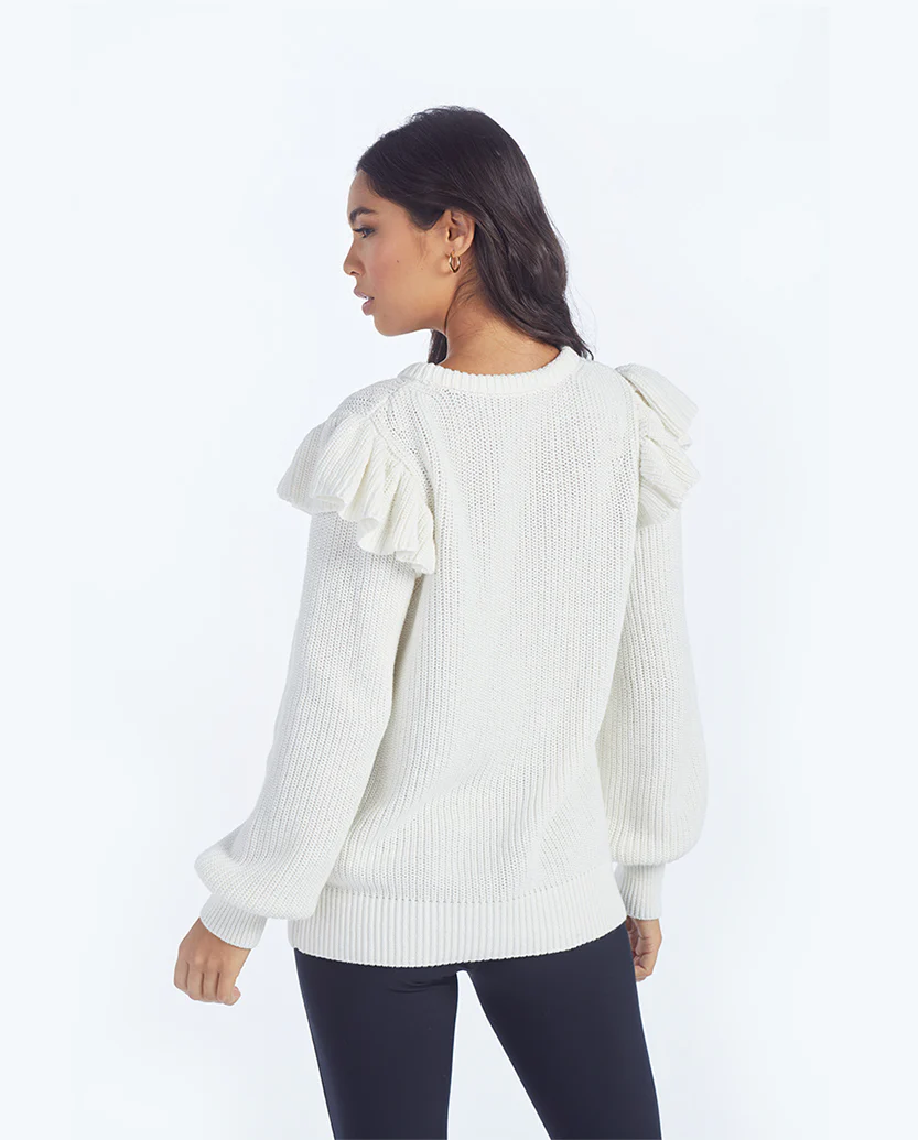 The Flirty Ruffle Sleeve Sweater - White Sand - Image 4