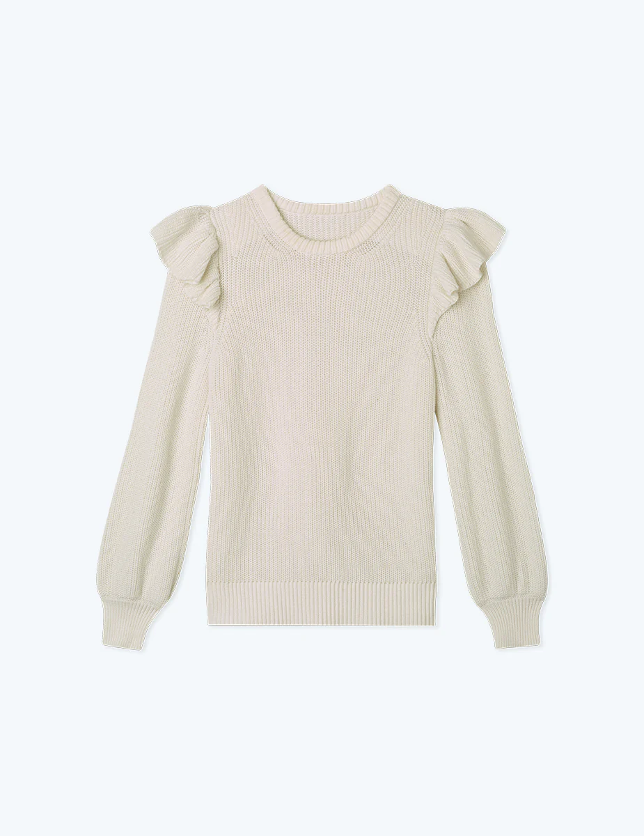 The Flirty Ruffle Sleeve Sweater - White Sand - Image 6