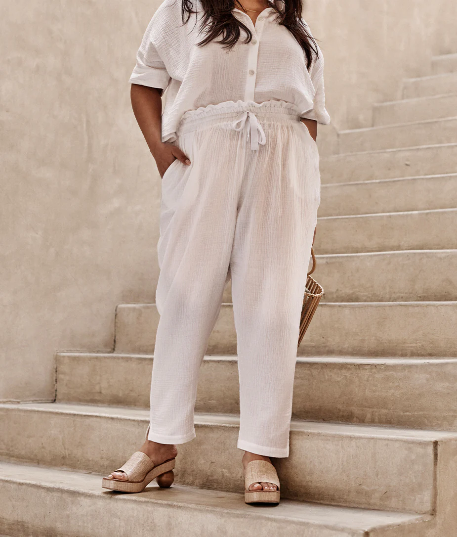 The Going Places Gauze Drawstring Pant - White Sand - Image 4