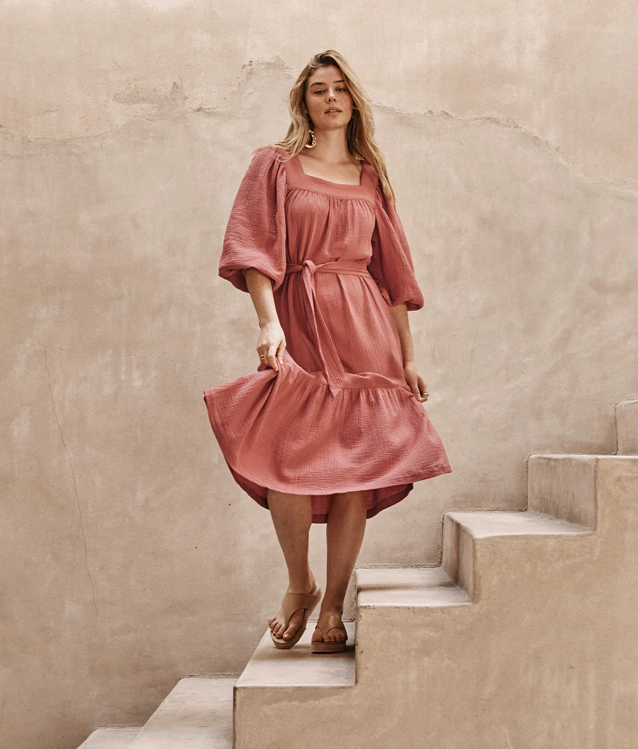 The Going Places Gauze Midi Dress - Faded Rose - Image 6