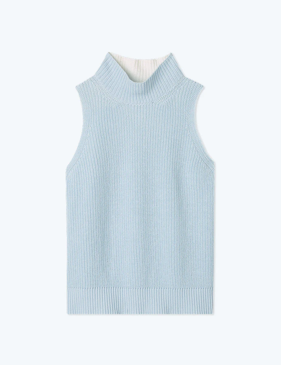 The High Neck Sweater Vest - Powder Blue & White Sand - Image 5