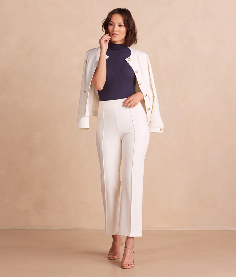 The Icon Ponte Pintuck Trouser Pant - White Sand - Image 2