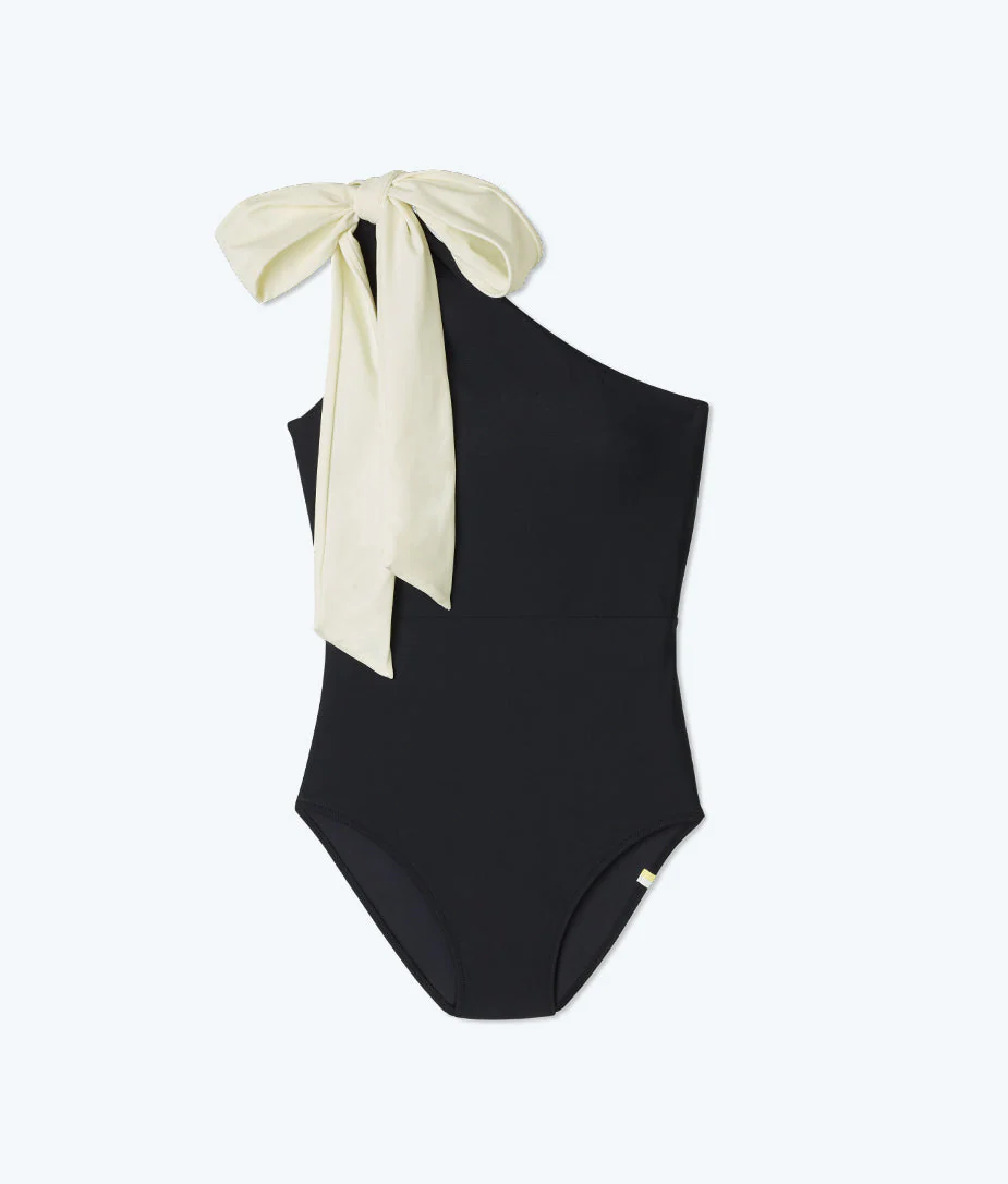 The Long Torso Bow-Shoulder Ruched Sidestroke - Sea Urchin & White Sand - Image 6