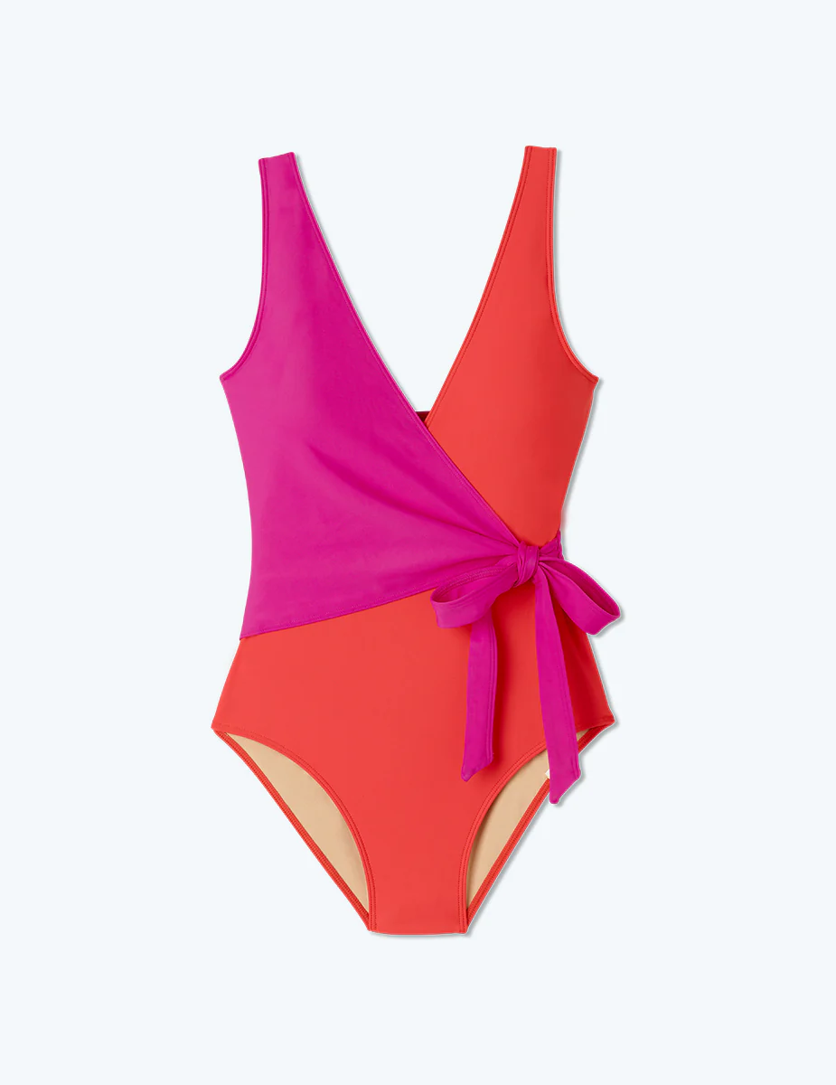 The Long Torso Perfect Wrap One Piece - Hibiscus & Grapefruit - Image 6