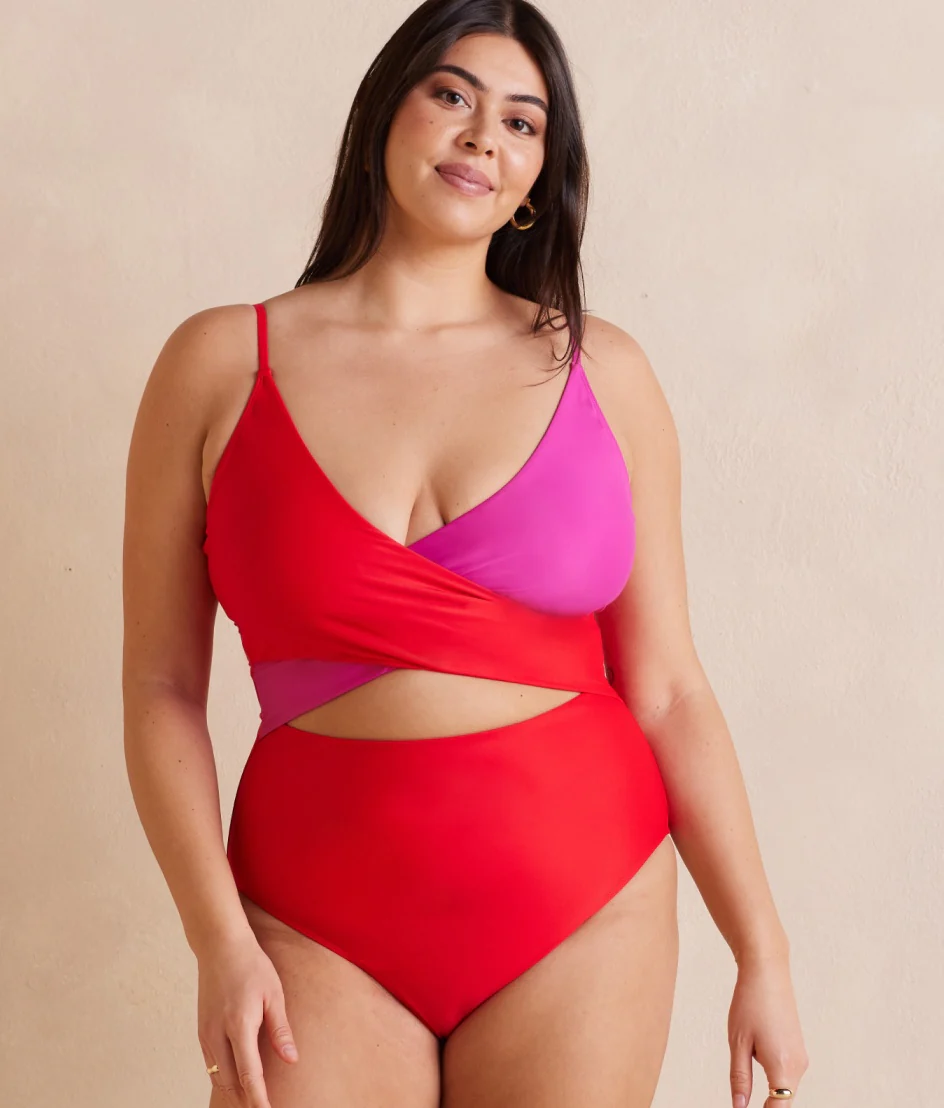 The Long Torso Sea Breeze Cutout One-Piece - Lava & Hibiscus - Image 5