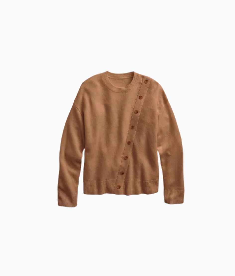 The Luxe Cashmere Blend Button Crewneck - Praline - Image 5