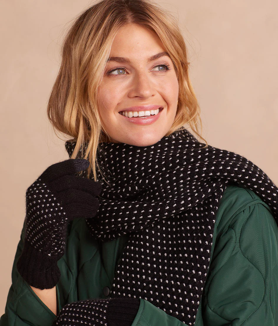 The Luxe Cashmere Blend Mix Stitch Gloves - Sea Urchin & White Sand - Image 3