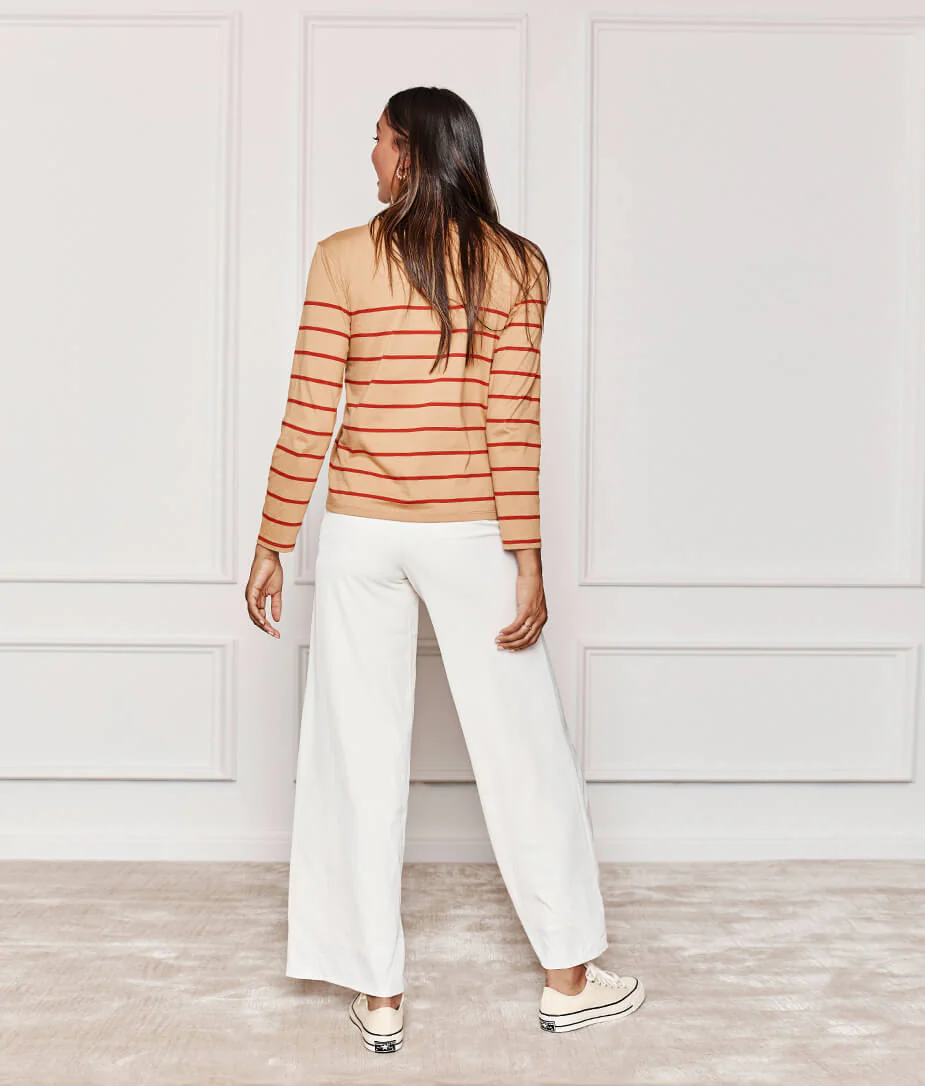 The Luxe Pima Long Sleeve Tee - Toffee & Lava Stripe - Image 5