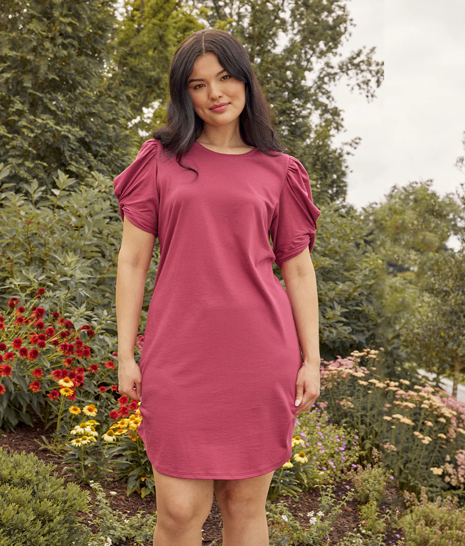 The Luxe Pima Twist-Sleeve T-Shirt Dress - Main