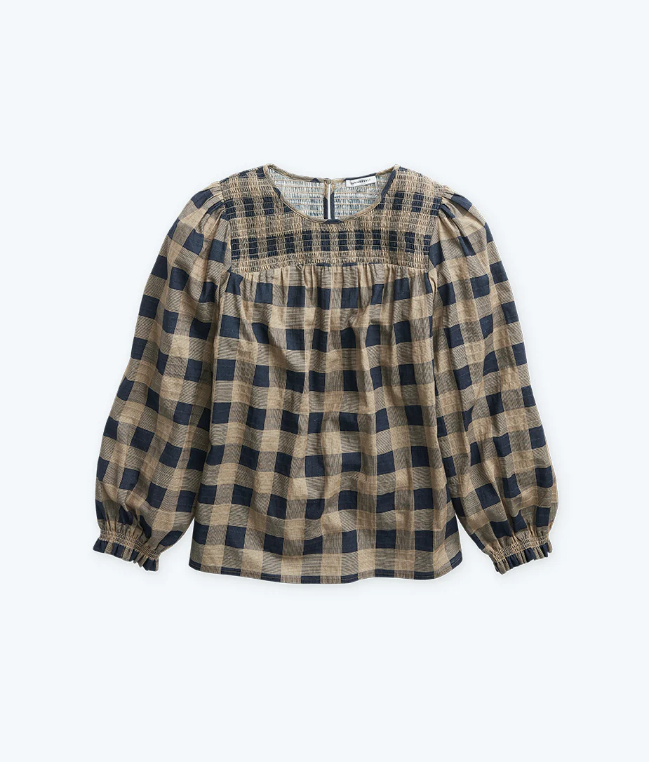 The Perfect Smocked Cotton Top - Buffalo Check in Midnight & Toffee - Image 4