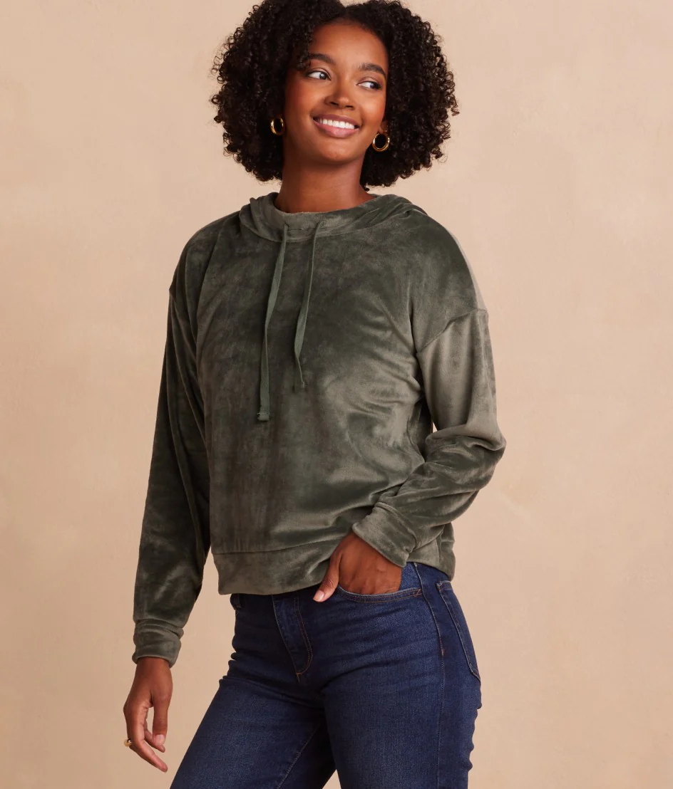 The Plush Velour Hoodie - Olive - Image 3