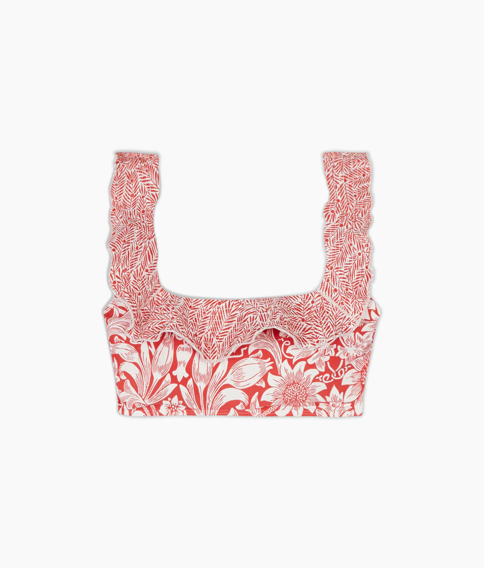 The Ruffle Seaway Square Neck Bikini Top - Sunflower and Yew & Aril in Watermelon - Image 5
