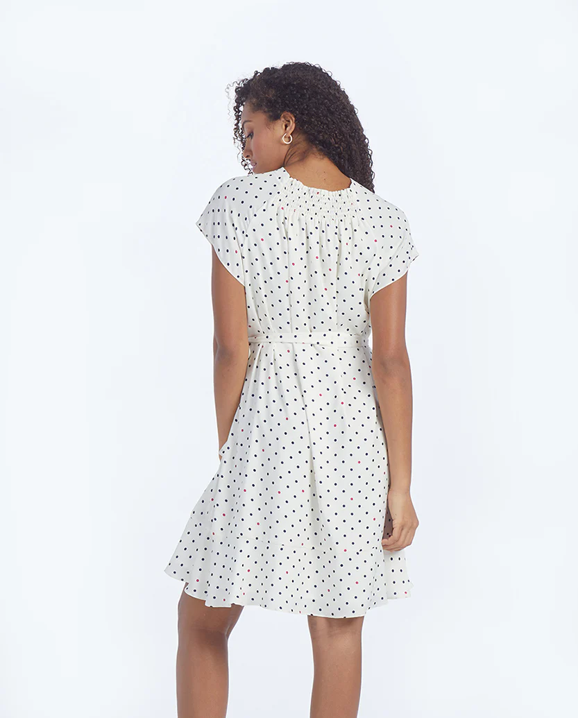 The Silky Flutter Sleeve Dress - White Sand Dot - Image 3