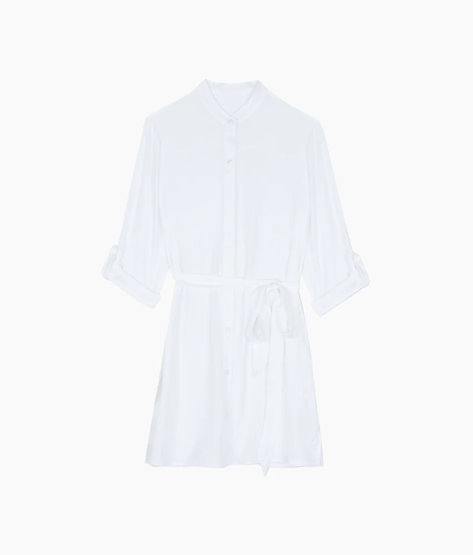 The Silky Luxe Short Effortless Shirtdress Cover-Up - Cloud White - Image 4