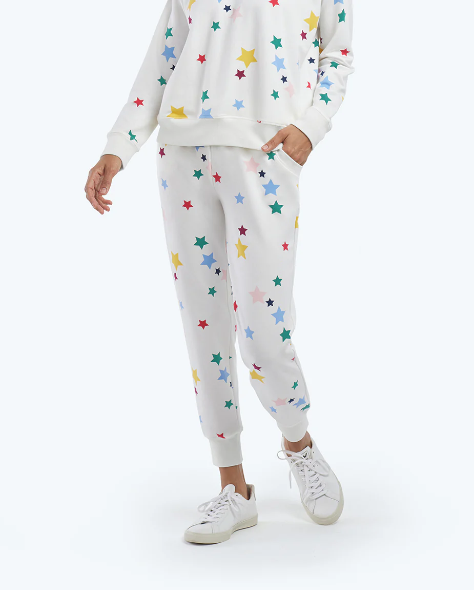The Softest French Terry Jogger - Scatter Stars in White Sand - Image 6