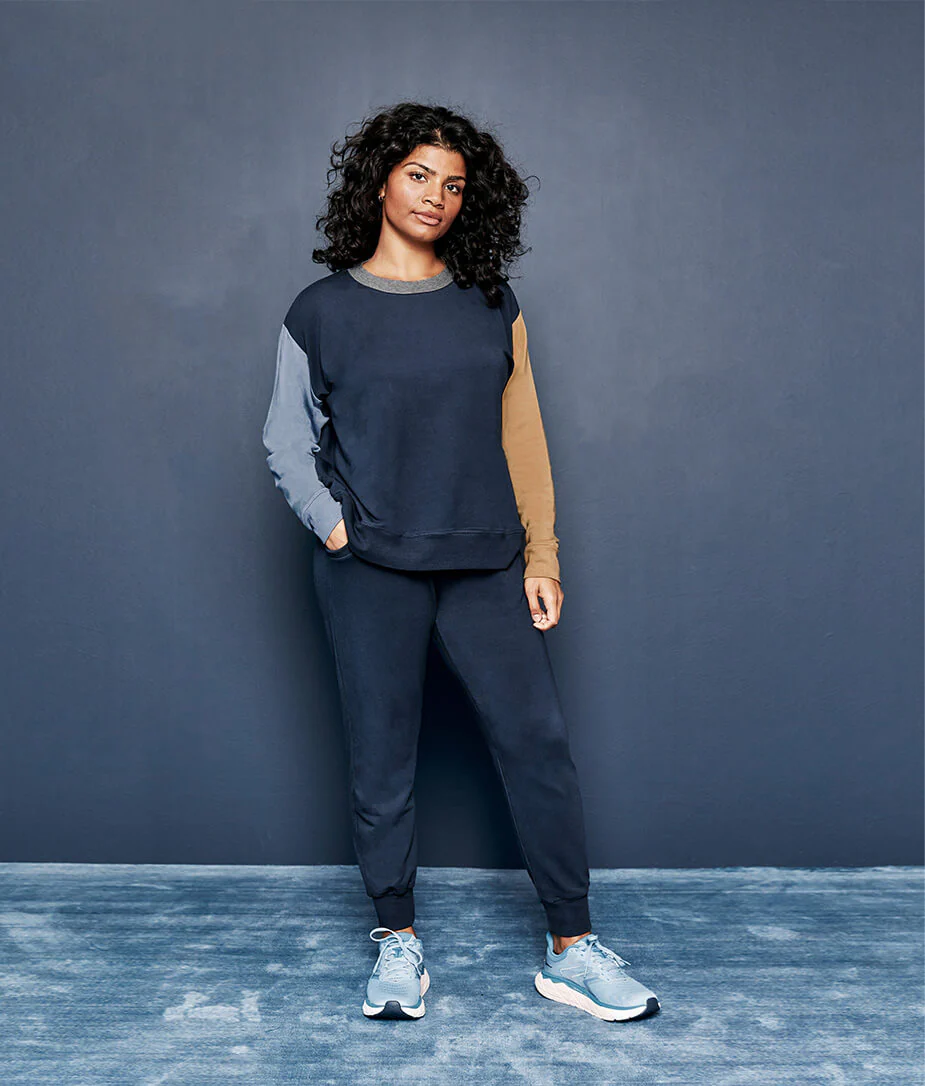 The Softest French Terry Relaxed Colorblock Crew - Main - Image 3