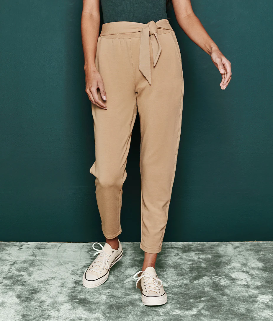 The Softest French Terry Tie-Waist Pant - Fawn - Image 4