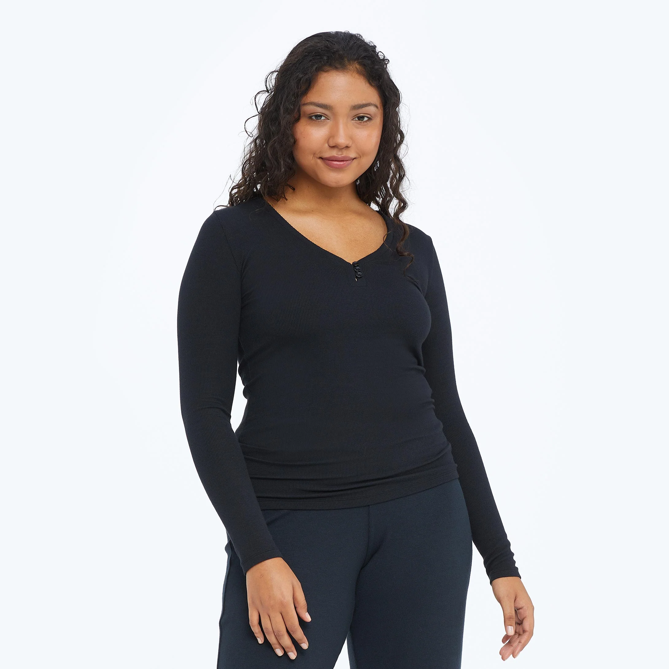 The Softest Ribbed Long Sleeve Henley - Sea Urchin - Image 2
