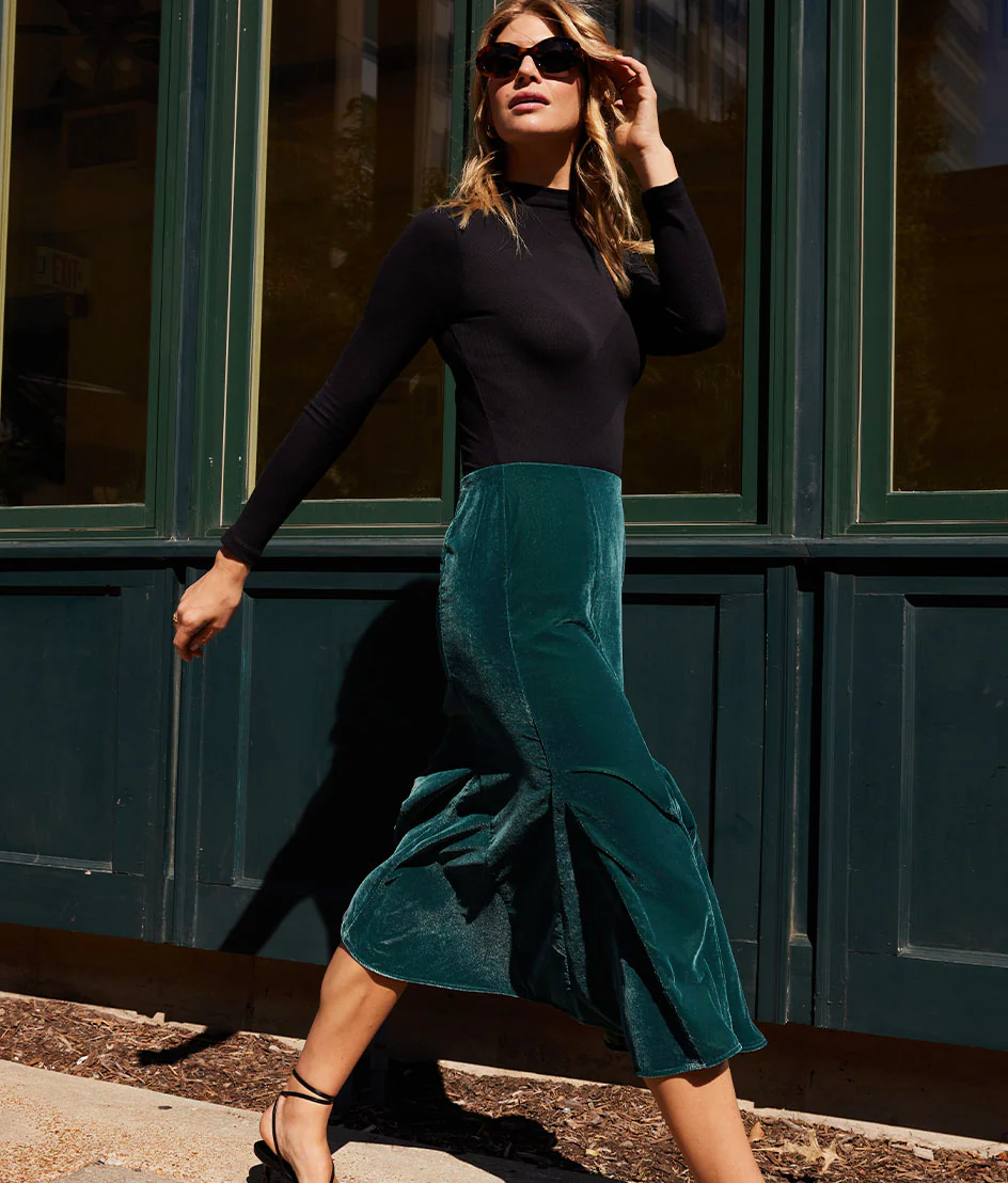 The Sustainable Velvet Collection Midi Skirt - Pine - Image 3