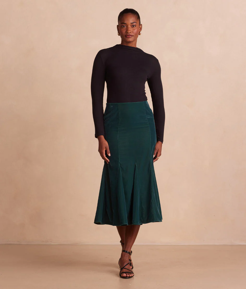 The Sustainable Velvet Collection Midi Skirt - Pine - Image 5