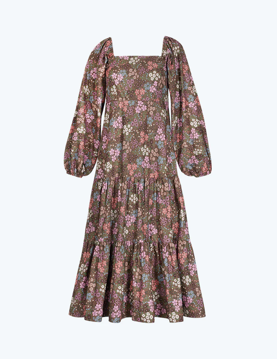 The Tiered Puff Sleeve Dress - Autumn Meadow - Image 2