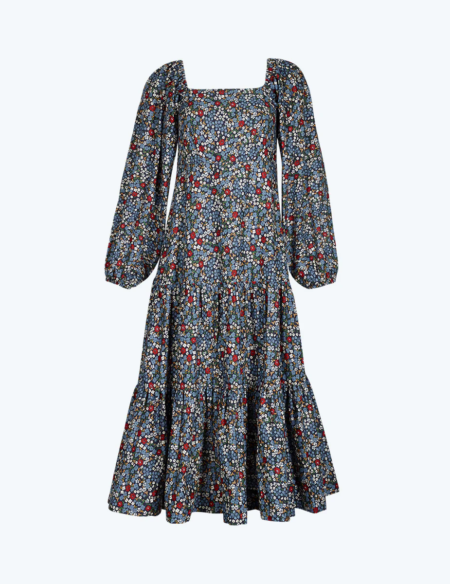 The Tiered Puff Sleeve Dress - Outbloom in Midnight - Image 2