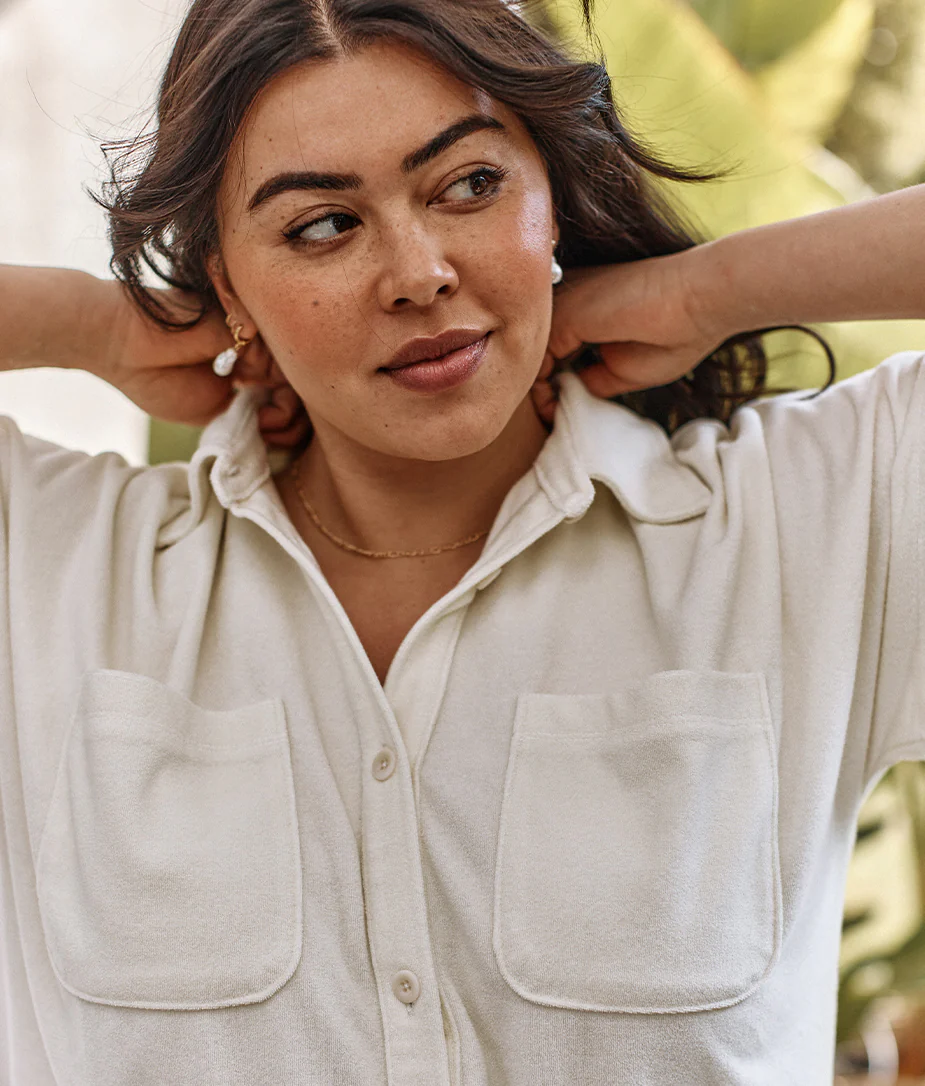 The Towel Terry Button-Down Shirt - White Sand - Image 3