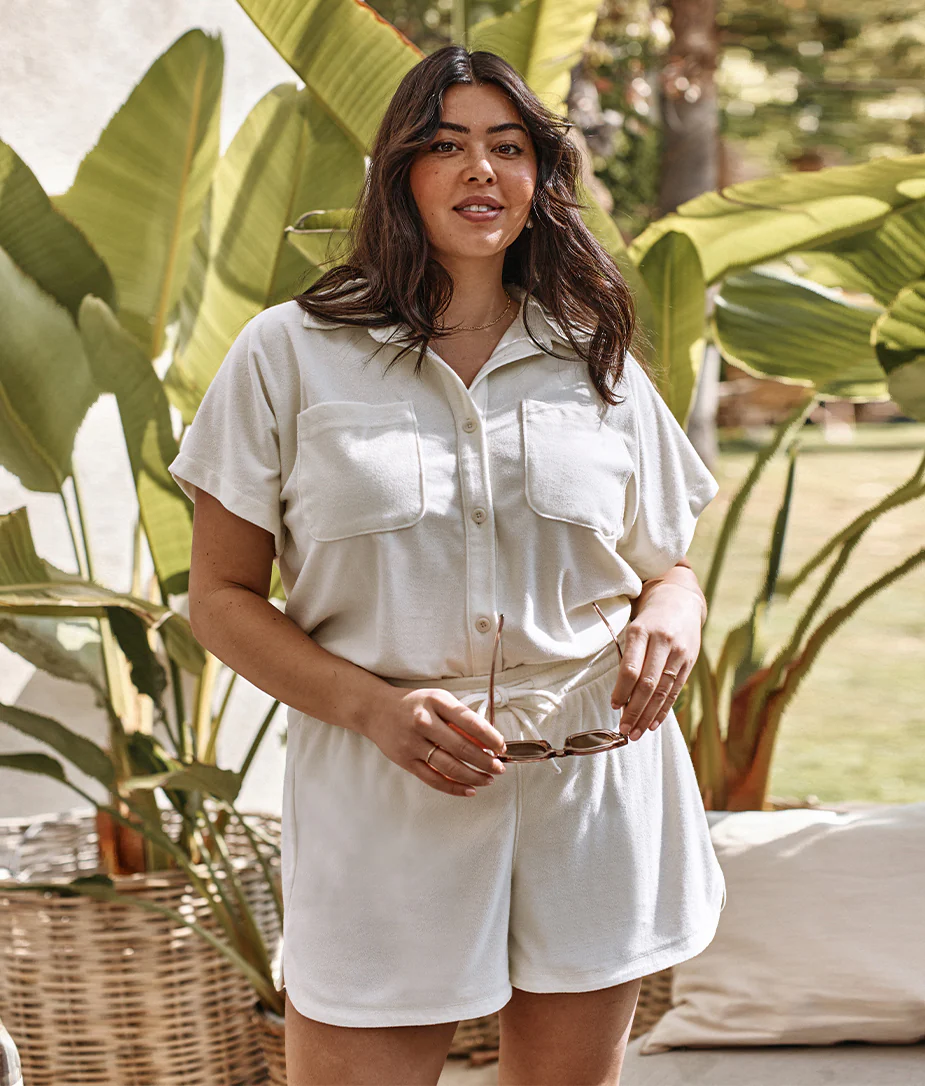 The Towel Terry Button-Down Shirt - White Sand - Image 4