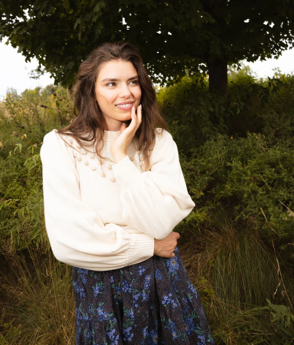 The Year-Round Balloon Sleeve Pompom Sweater - Dune - Image 3